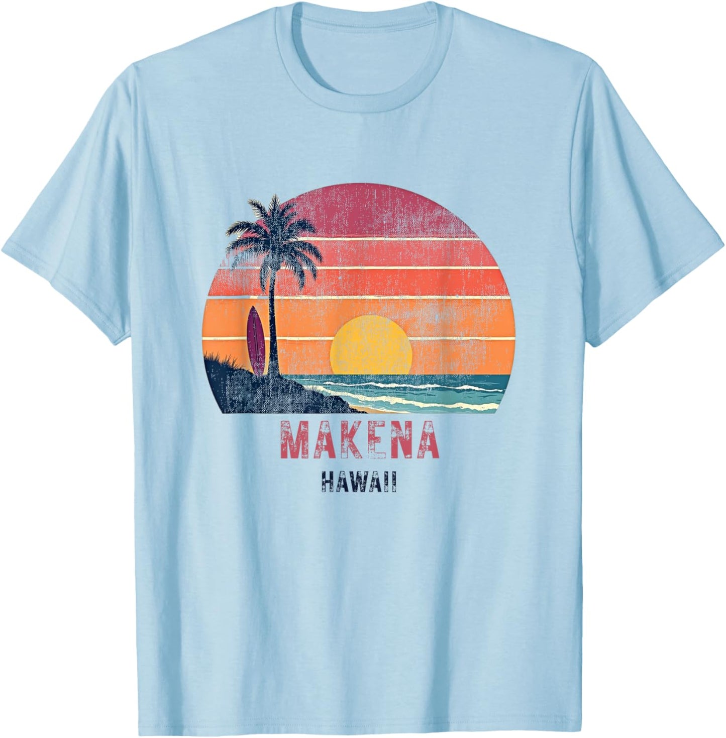 Makena Hawaii Retro Vintage Weathered Souvenir T-Shirt - T-Shirt | Light Blue
