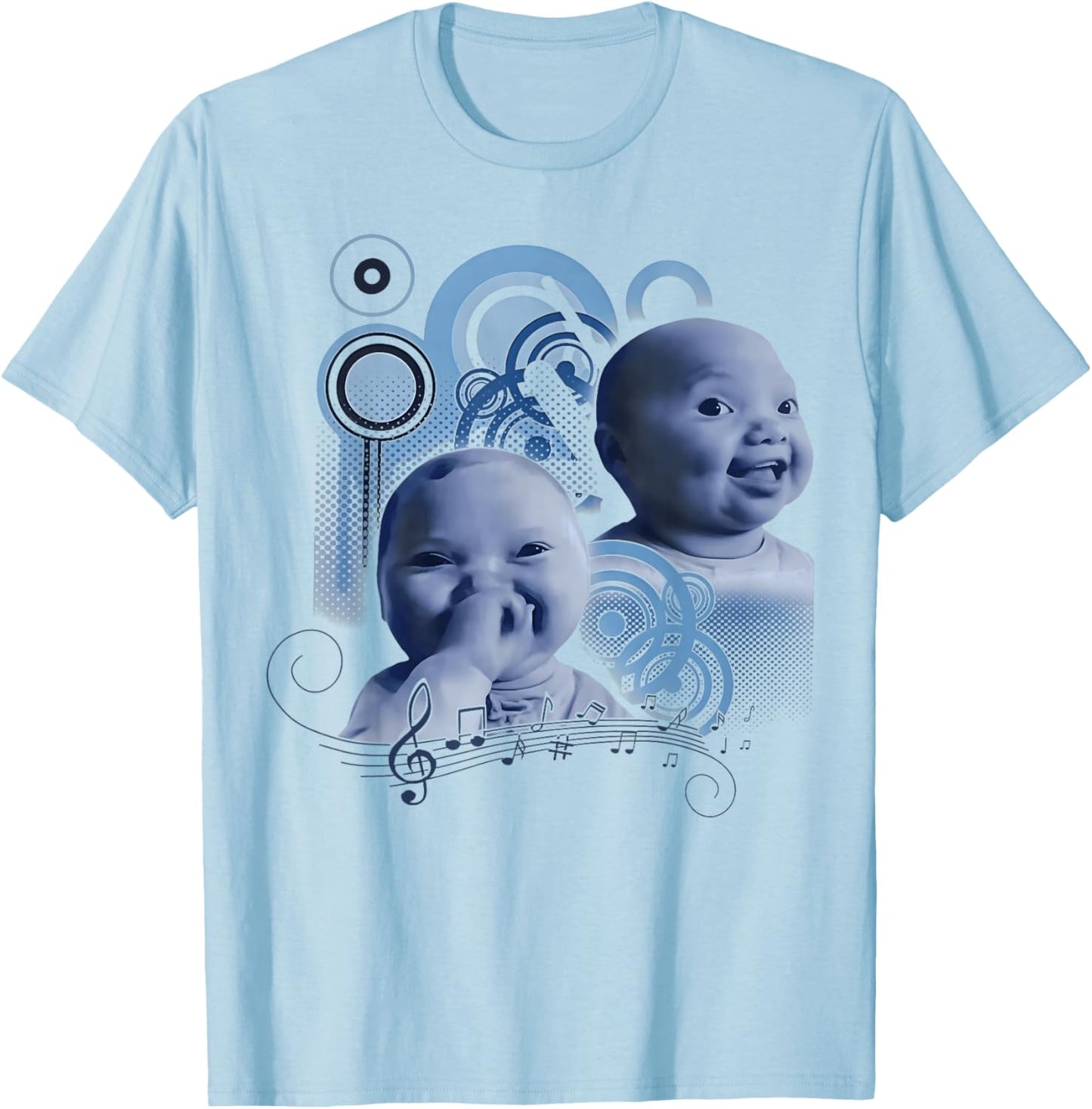 Funny Holding Back A Laugh AI Baby Laughing Meme T-Shirt - T-Shirt | Light Blue