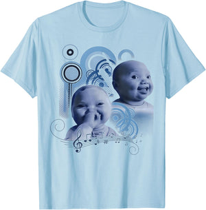 Funny Holding Back A Laugh AI Baby Laughing Meme T-Shirt - T-Shirt | Light Blue