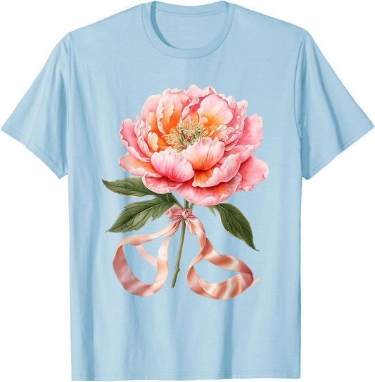 June Birth Flower Peony Bloom Floral Design T-Shirt - T-Shirt | Light Blue