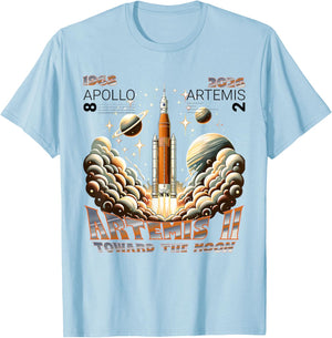 Artemis II Lunar Mission 2026 - Apollo 8 Legacy Comparison T-Shirt - T-Shirt | Light Blue