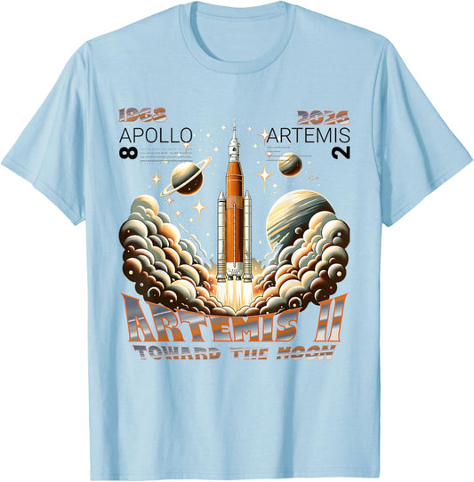 Artemis II Lunar Mission 2026 - Apollo 8 Legacy Comparison T-Shirt - T-Shirt | Light Blue