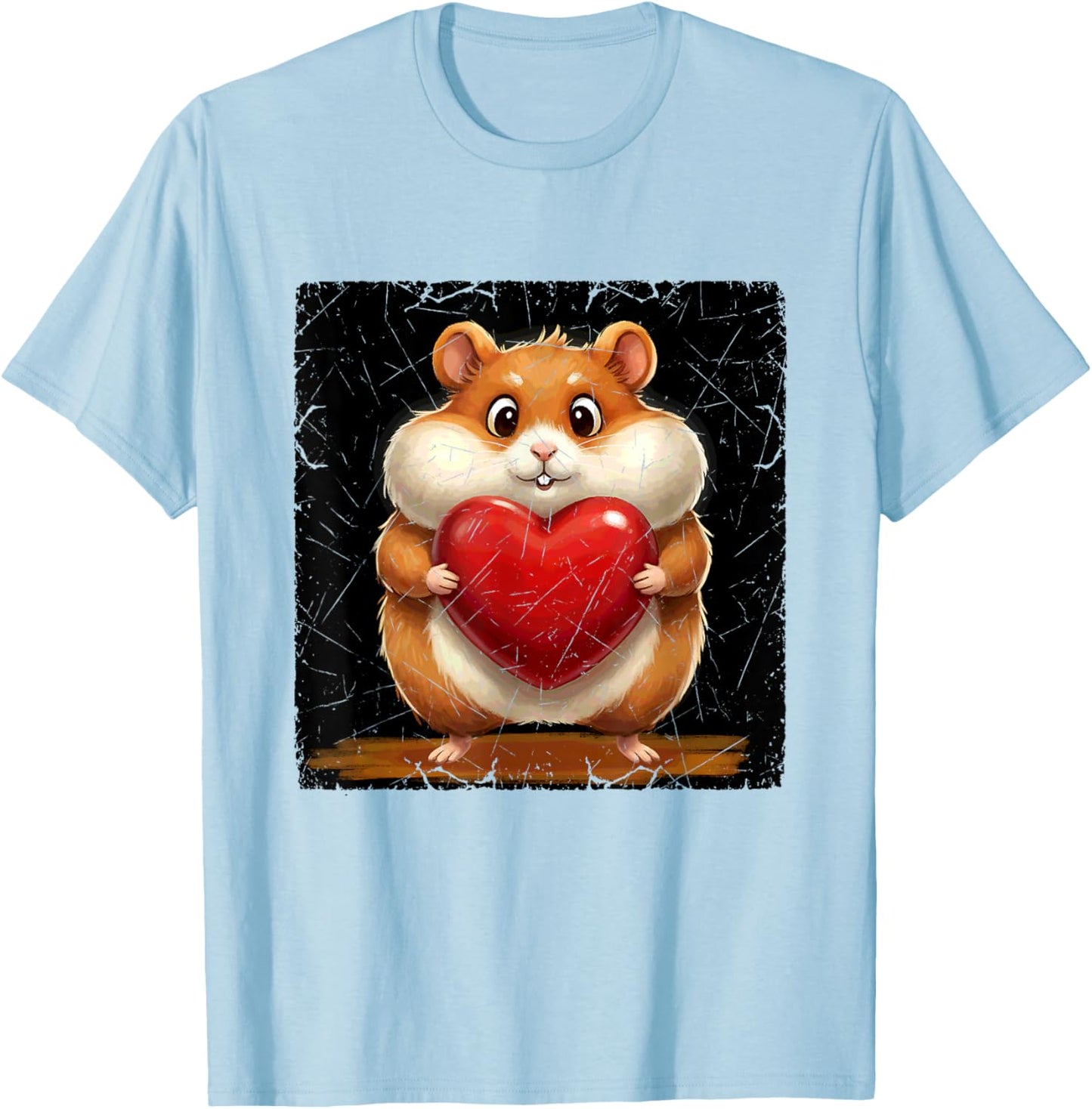 Hamster Chubby Holding a Heart Valentines Day T-Shirt - T-Shirt | Light Blue