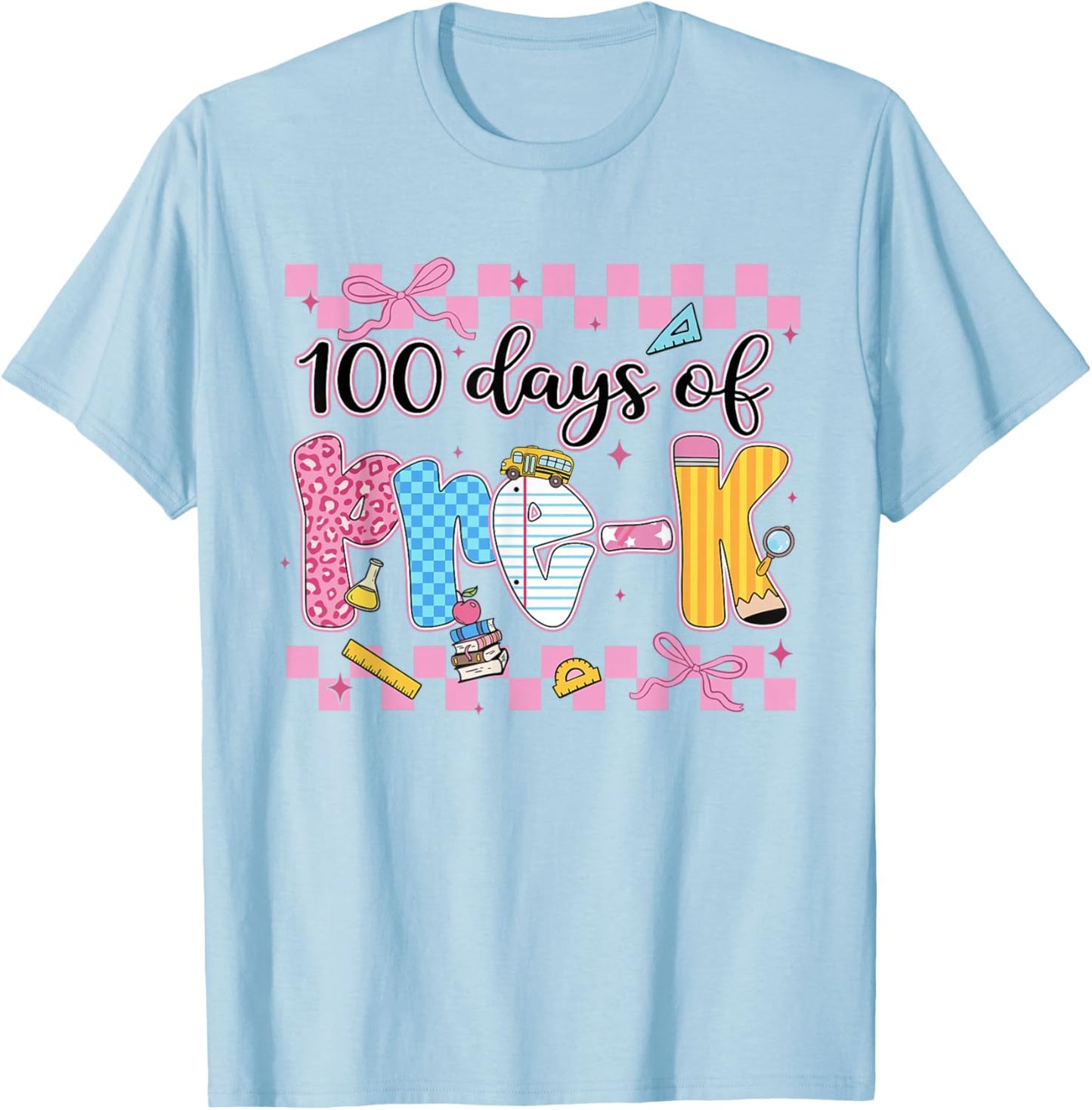 100 Days of Pre-K Teachers 100th Day of Preschool Girls Kids T-Shirt - T-Shirt | Light Blue