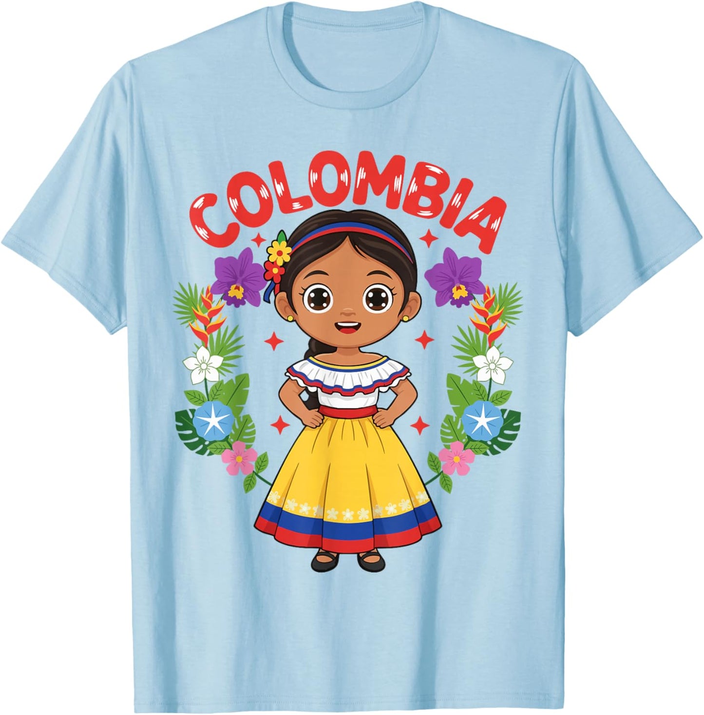Colombia Colombian Girl Traditional Dress Flowers Heritage T-Shirt - T-Shirt | Light Blue