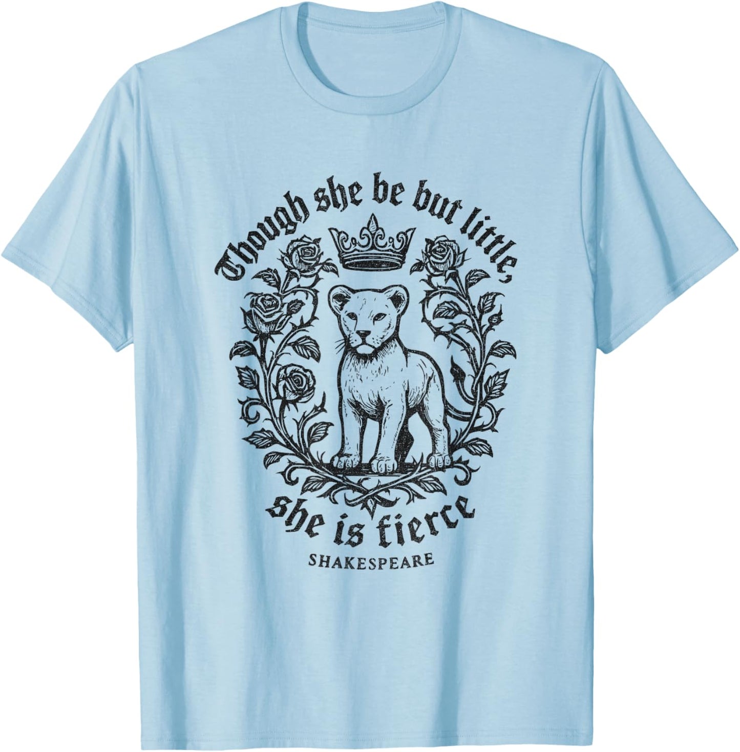 Though She Be But Little Fierce Shakespeare Lion Girls T-Shirt - T-Shirt | Light Blue