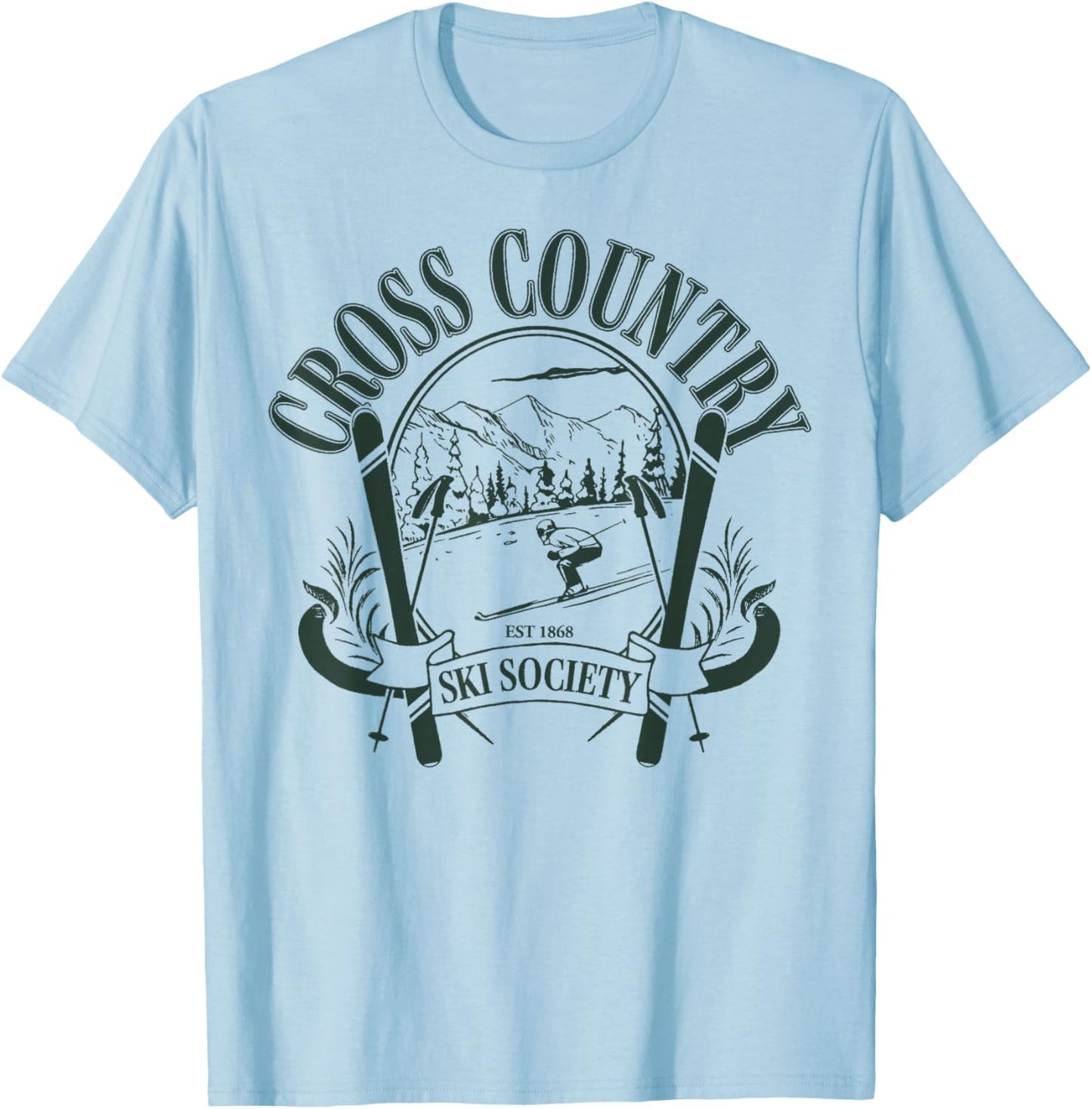 Trendy Apparel Cross Country Ski Society Est 1868 Ski Poles T-Shirt - T-Shirt | Light Blue
