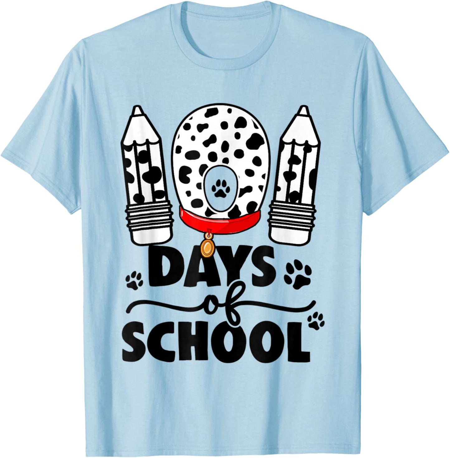 Cute Dog Happy 101 Days School Teacher Student 100 Days T-Shirt - T-Shirt | Light Blue