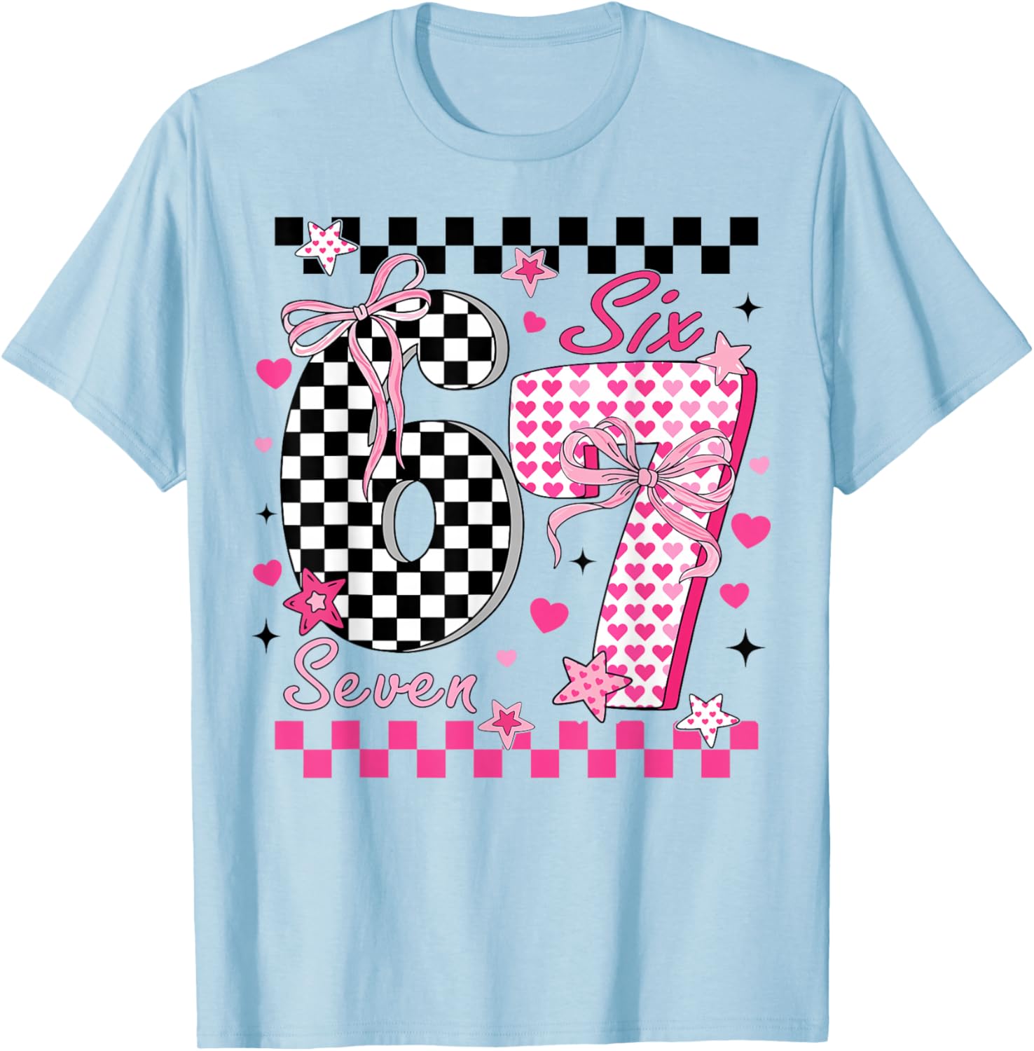 Funny Six Seven Coquette 6 7 Meme Men Women Valentine's Day T-Shirt - T-Shirt | Light Blue