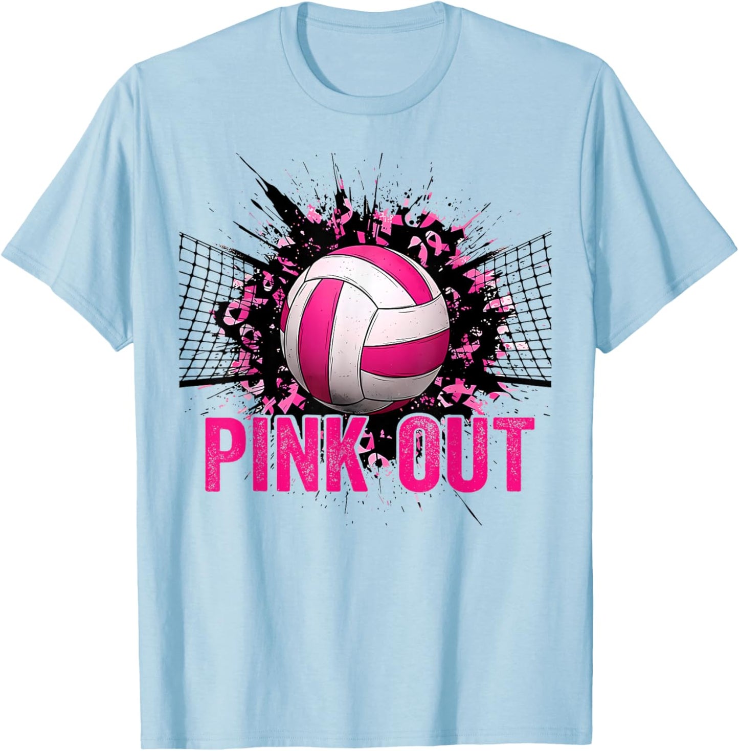 Volleyball Game Day Pink Out Breast Cancer Awareness Women T-Shirt - T-Shirt | Light Blue