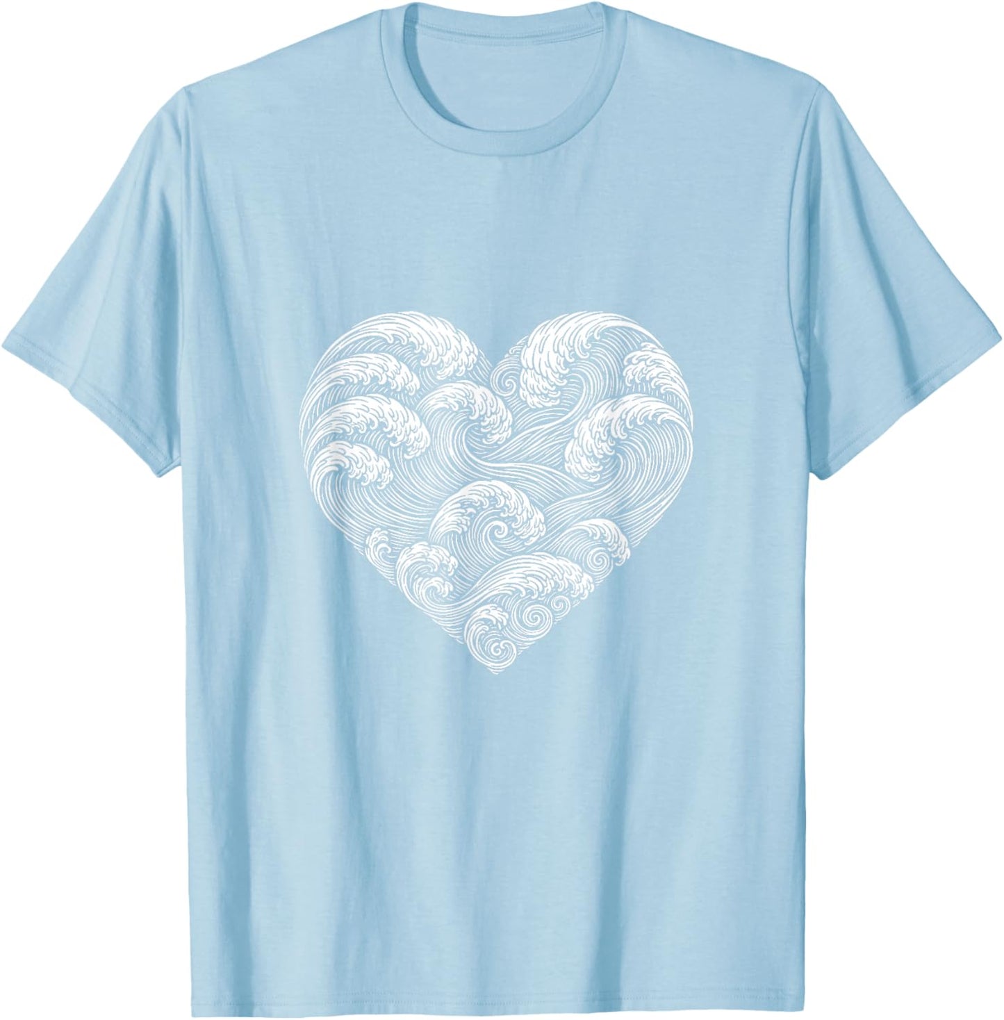 Wave Heart Ocean Vacation Surfer Cute Valentines Days T-Shirt - T-Shirt | Light Blue