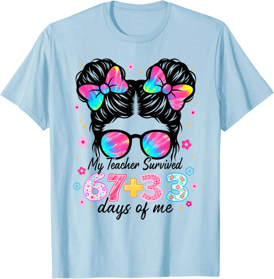 My Teacher Survived 67 33 Days of Me 100th Day Girls Kids T-Shirt - T-Shirt | Light Blue