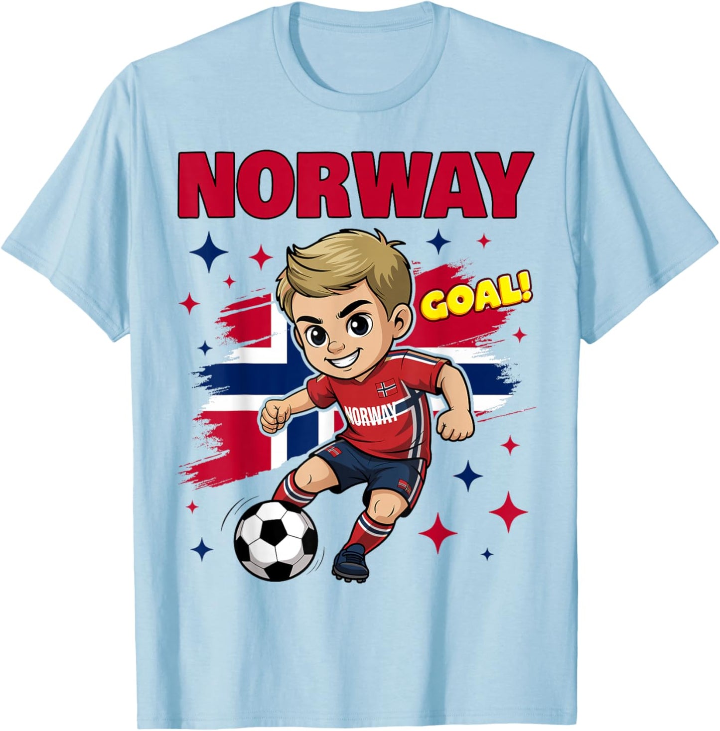Norway Kid Goal Cartoon Norway Flag for Kids T-Shirt - T-Shirt | Light Blue
