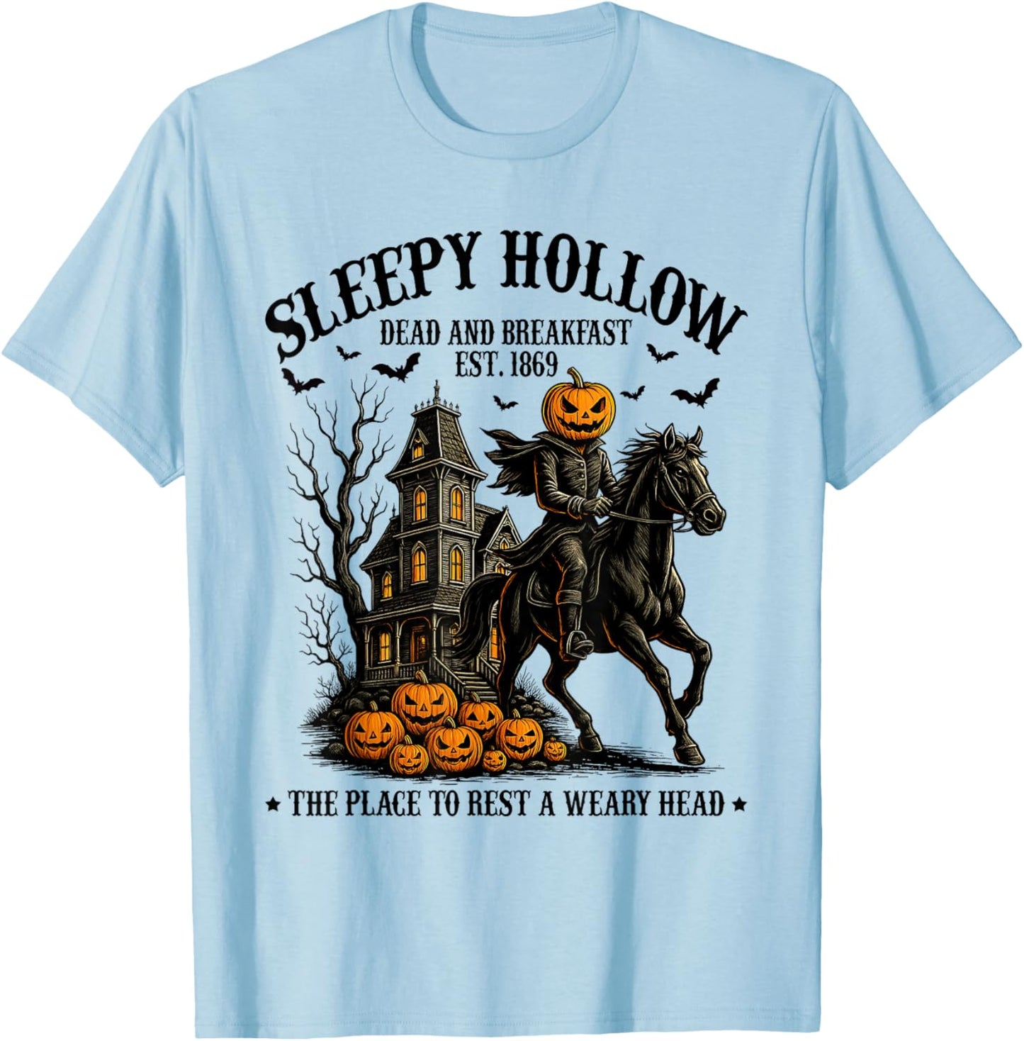 Sleepy Hollow Dead and Breakfast Est 1869 Headless Horseman T-Shirt - T-Shirt | Light Blue