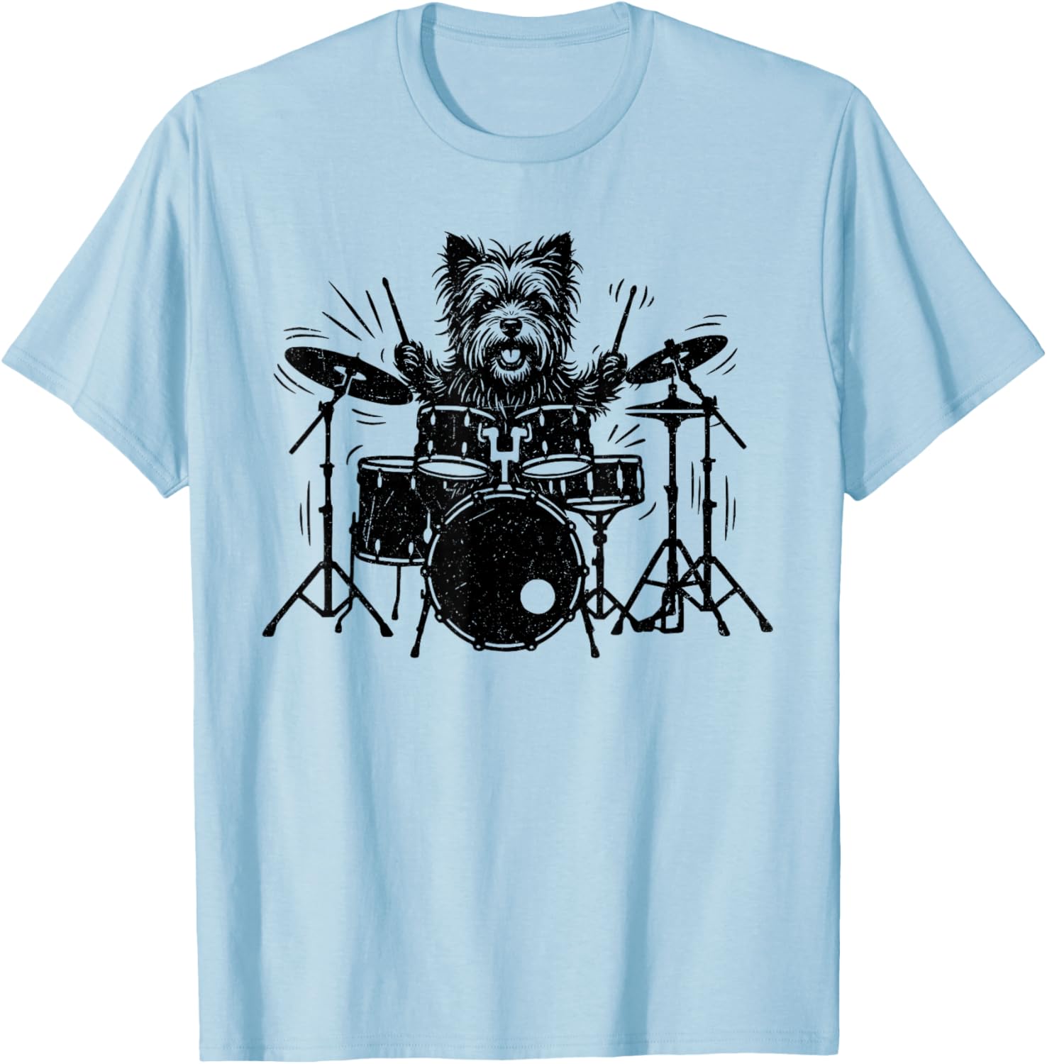 Vintage Yorkie Rock Funny Dog Playing Drums Rock Style T-Shirt - T-Shirt | Light Blue