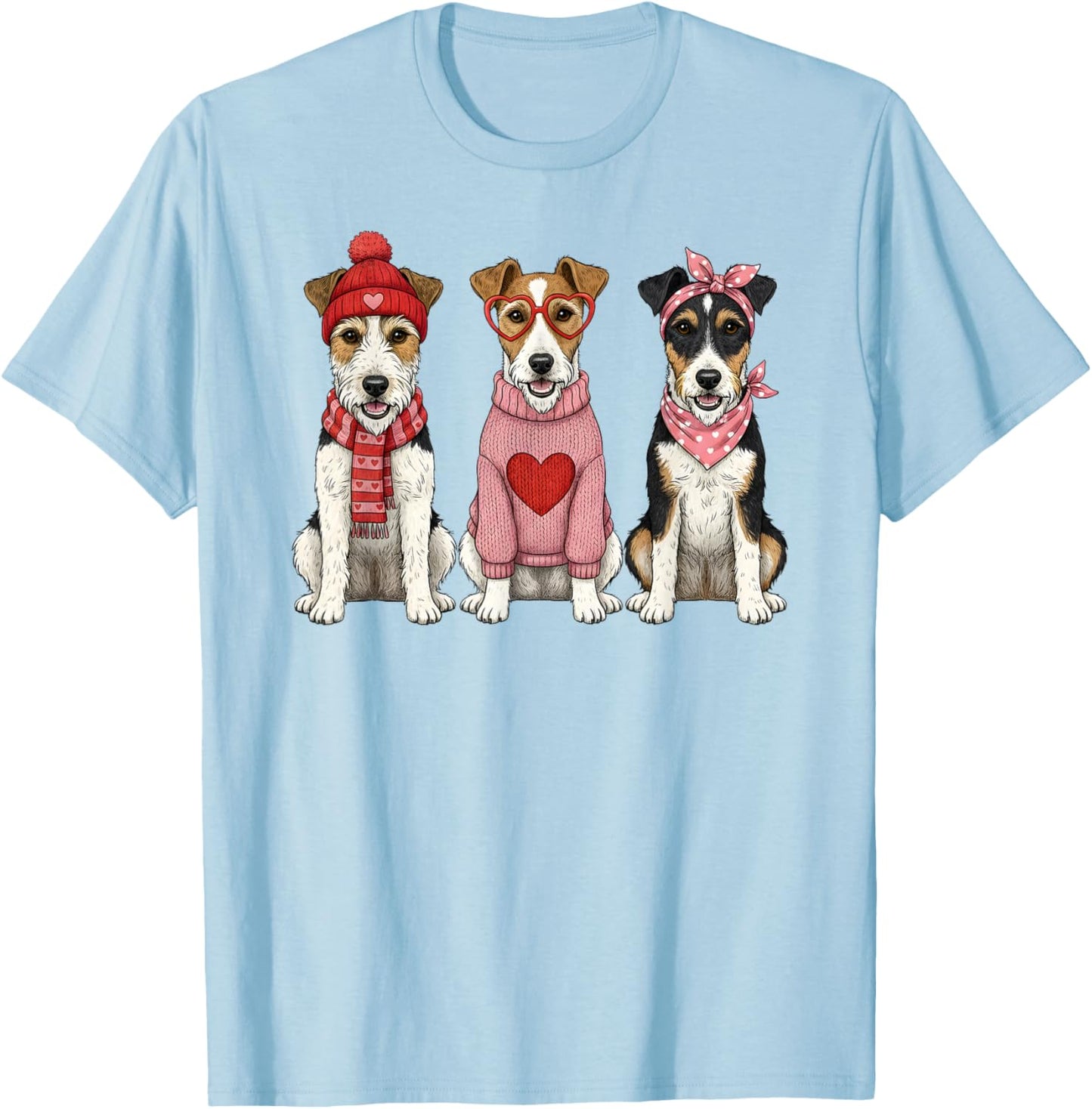 Cute Fox Terrier Valentine Dog T-Shirt - T-Shirt | Light Blue