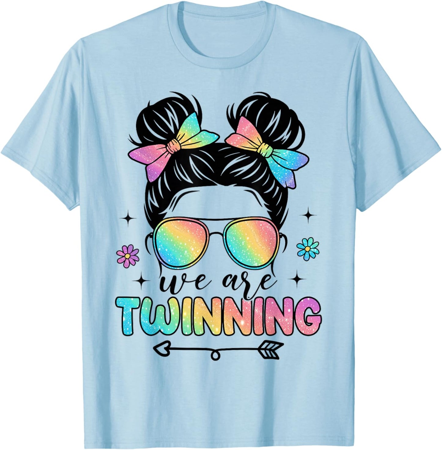 We're Twinning with My Bestie Messy Bun Twin Day Spirit Week T-Shirt - T-Shirt | Light Blue