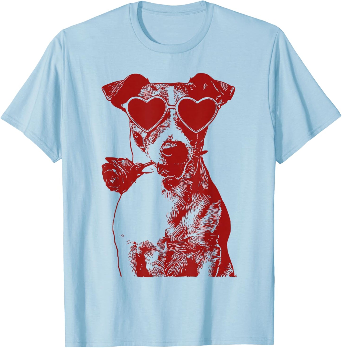 Valentine Jack Russell with Heart Sunglasses Romantic Dog T-Shirt - T-Shirt | Light Blue