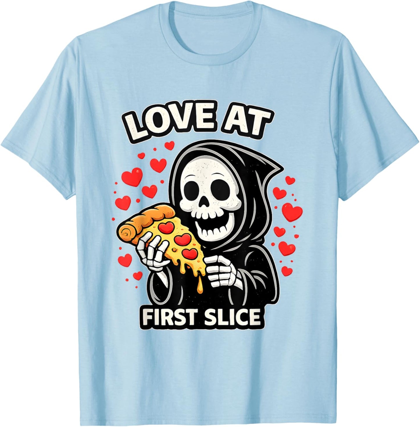 Love at First Slice Pizza Valentine’s Day Funny Foodie T-Shirt - T-Shirt | Light Blue