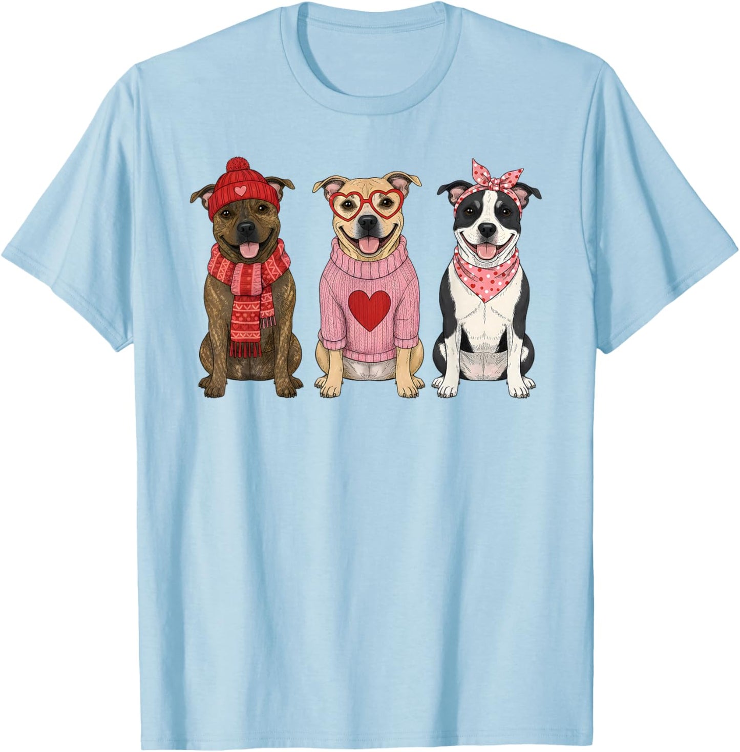 Cute Staffordshire Bull Terrier Valentine Dog T-Shirt - T-Shirt | Light Blue