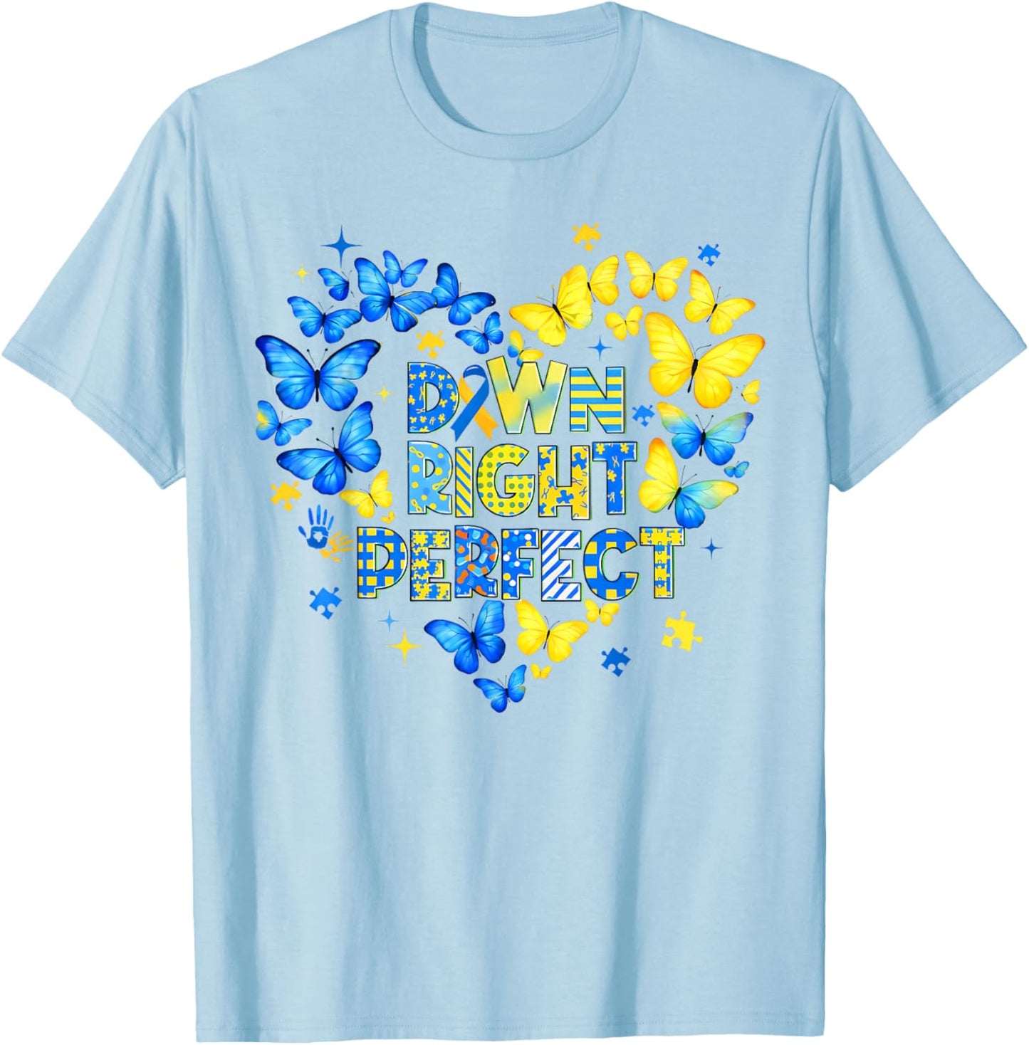 World Down Syndrome Awareness Butterfly Down Right Perfect T-Shirt - T-Shirt | Light Blue
