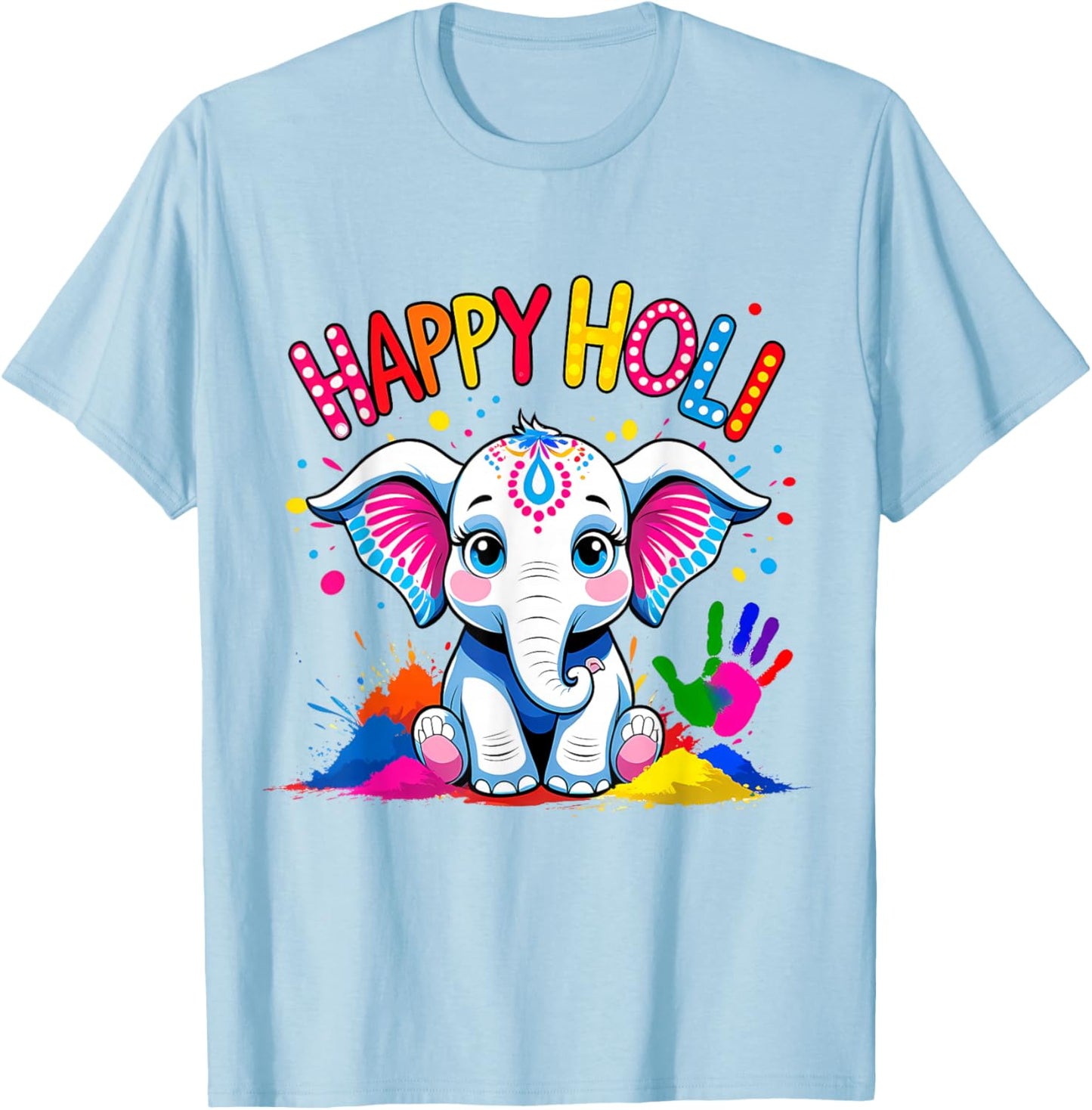 Happy Holi Kids Boys Toddler Girl India Hindu Color Elephant T-Shirt - T-Shirt | Light Blue