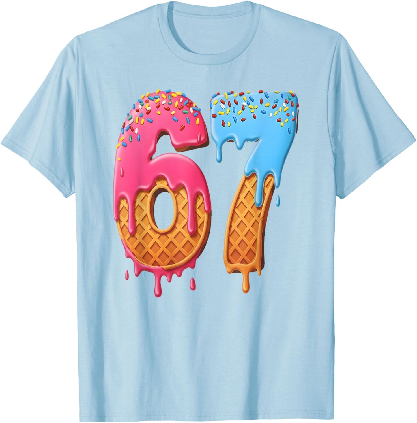 67 Ice Cream Drip Meme Funny Six Seven Gen Alpha Slang T-Shirt - T-Shirt | Light Blue