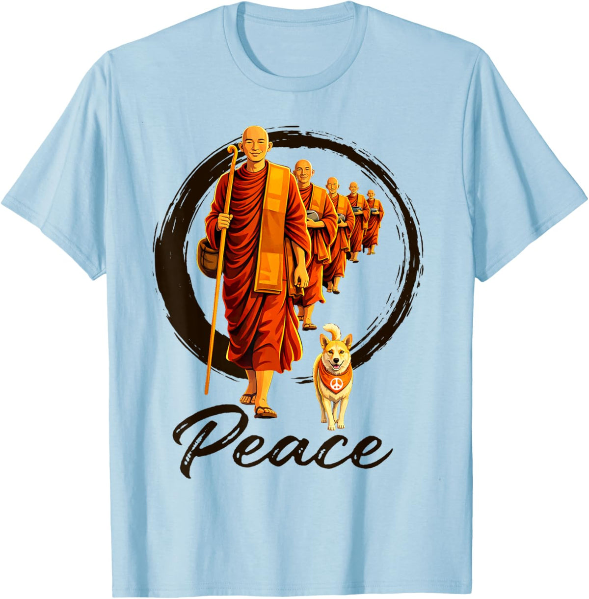 Peace Zen Walk for Peace Aloka Dog Mindful Buddhist Monks T-Shirt - T-Shirt | Light Blue
