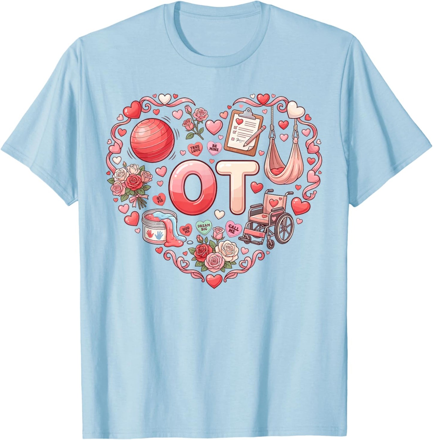 Groovy Occupational Therapy Valentines ot Conversation Heart T-Shirt - T-Shirt | Light Blue