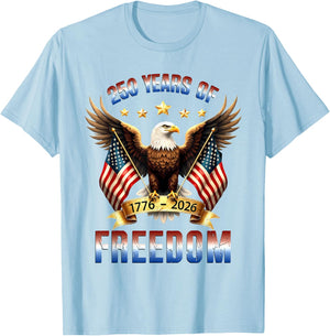 250th Anniversary American Flag Eagle 1776 2026 Patriotic T-Shirt - T-Shirt | Light Blue