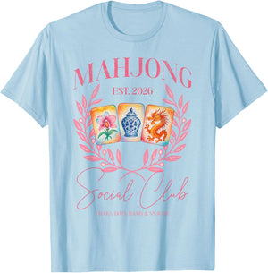 Mahjong Social Club 2026 Mahjong Love Playing Chinese Game T-Shirt - T-Shirt | Light Blue