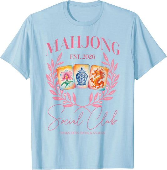 Mahjong Social Club 2026 Mahjong Love Playing Chinese Game T-Shirt - T-Shirt | Light Blue
