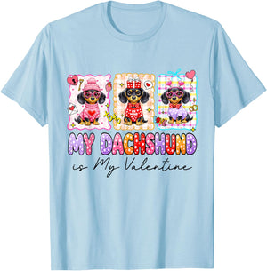 Dachshund is My Valentine Coquette Heart Retro Dog Love Cute T-Shirt - T-Shirt | Light Blue