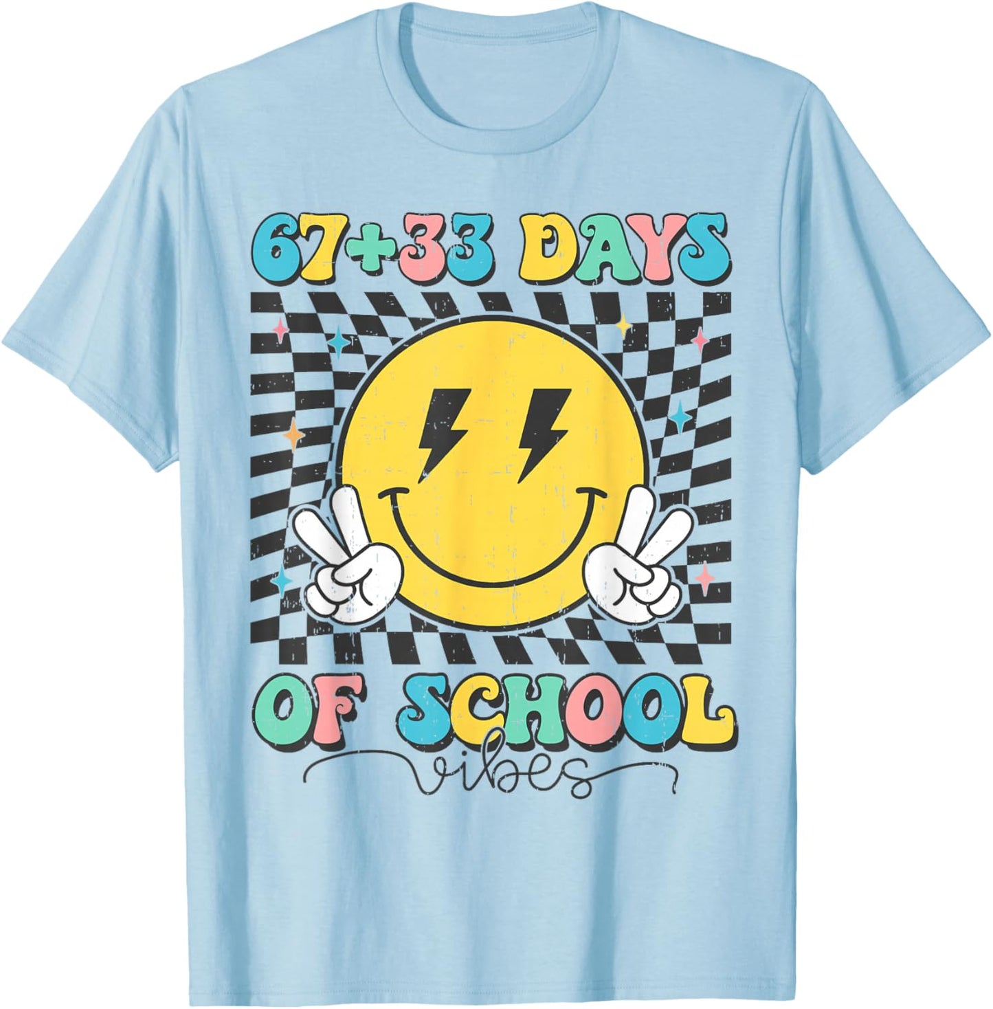 Retro Groovy 67 +33 Days of School 100th Day Kids Boys Girls T-Shirt - T-Shirt | Light Blue