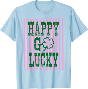 Happy Go Lucky Postage Stamp Shamrock St Patricks Day Girl T-Shirt - T-Shirt | Light Blue