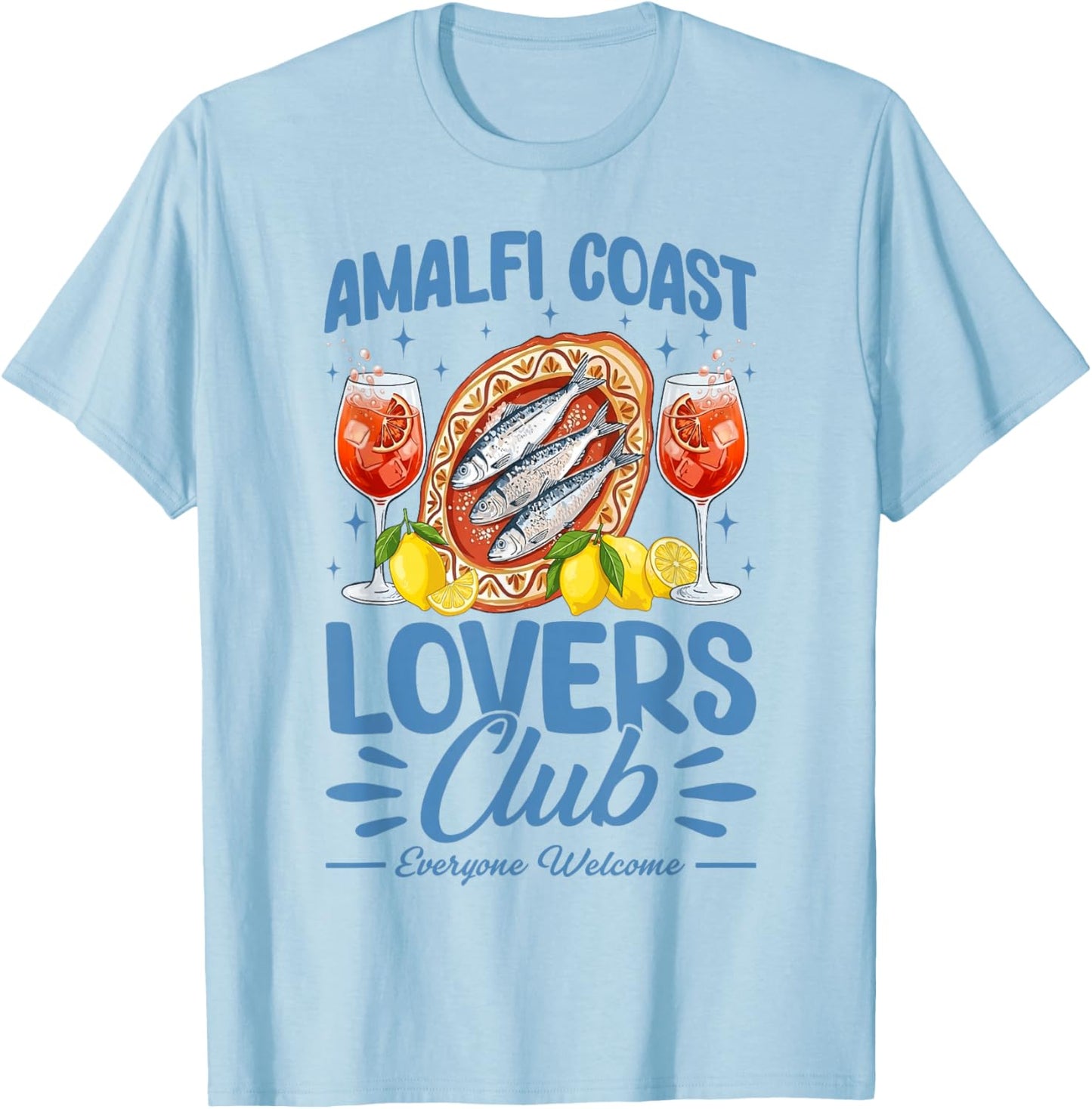 Retro Amalfi Coast Lovers Club Italy Travel Summer Vacation T-Shirt - T-Shirt | Light Blue