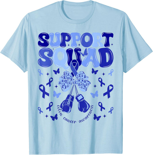Support Squad Colon Cancer Awareness Blue Ribbon Bow Women T-Shirt - T-Shirt | Light Blue