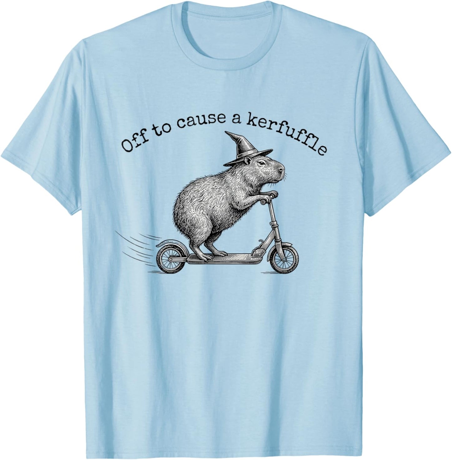 Off to Cause A Kerfuffle Funny Capybara Scooter T-Shirt - T-Shirt | Light Blue