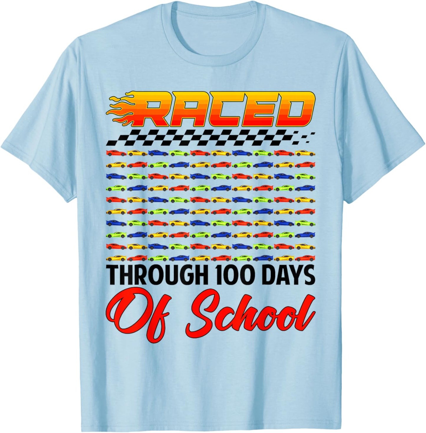 Raced Through 100 Days of School Racing Car Lovers Boys Men T-Shirt - T-Shirt | Light Blue