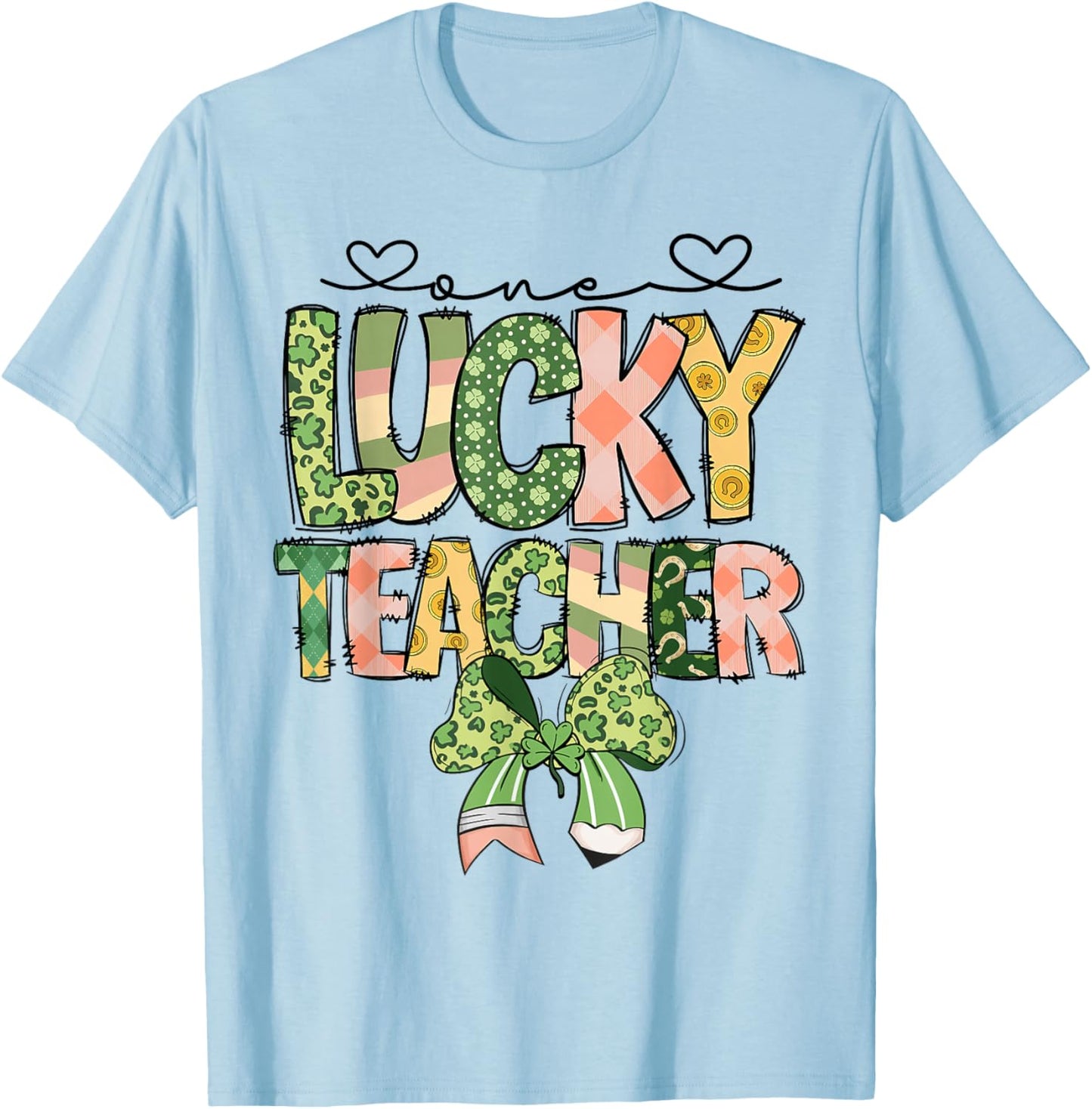 One Lucky Teacher St.Patrick's Day Shamrock Irish Ireland T-Shirt - T-Shirt | Light Blue