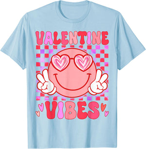 Preppy Valentine Vibes Girl Happy Valentines Day T-Shirt - T-Shirt | Light Blue