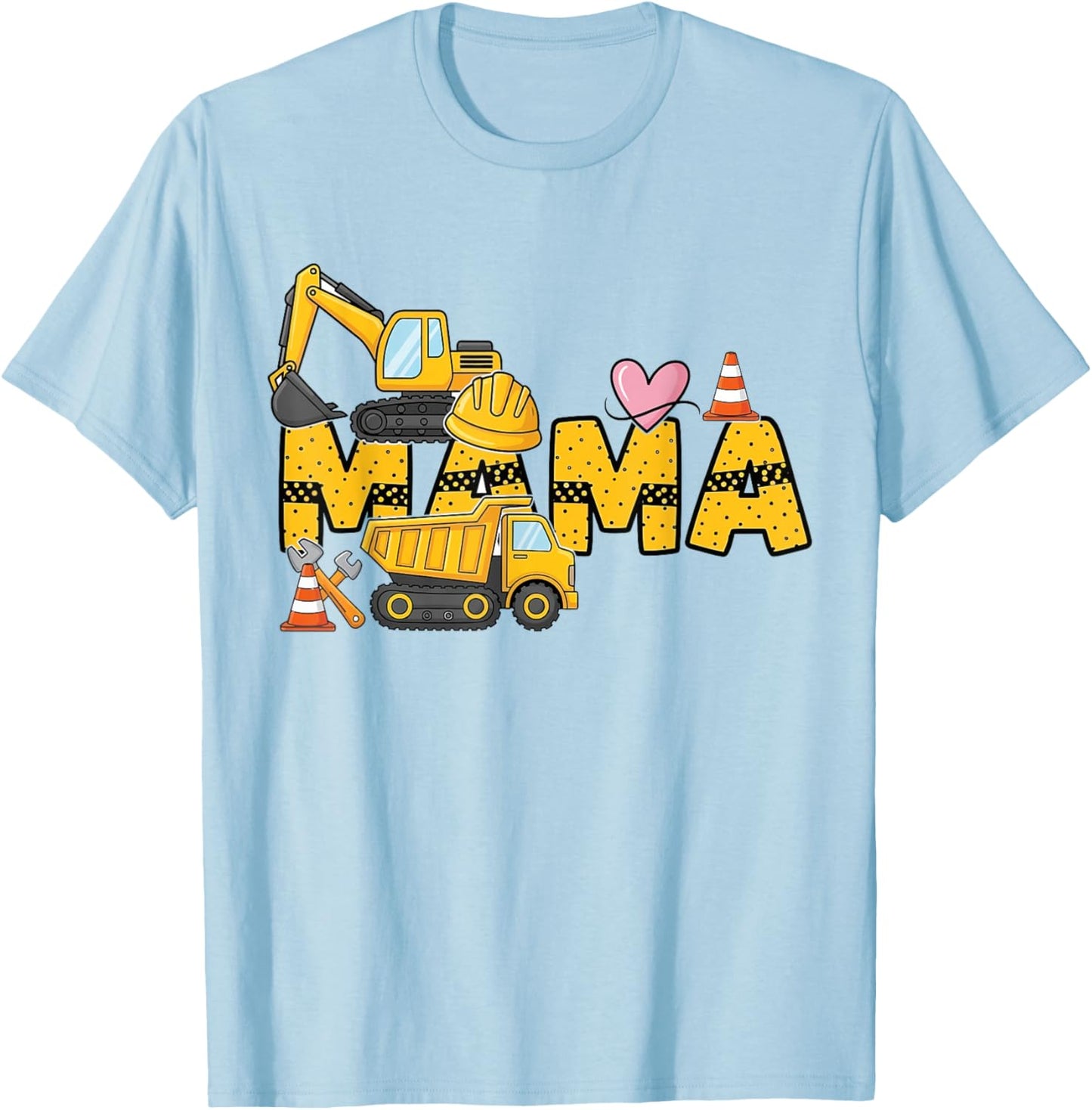 Mama Construction Crew Funny Excavator Birthday Family T-Shirt - T-Shirt | Light Blue