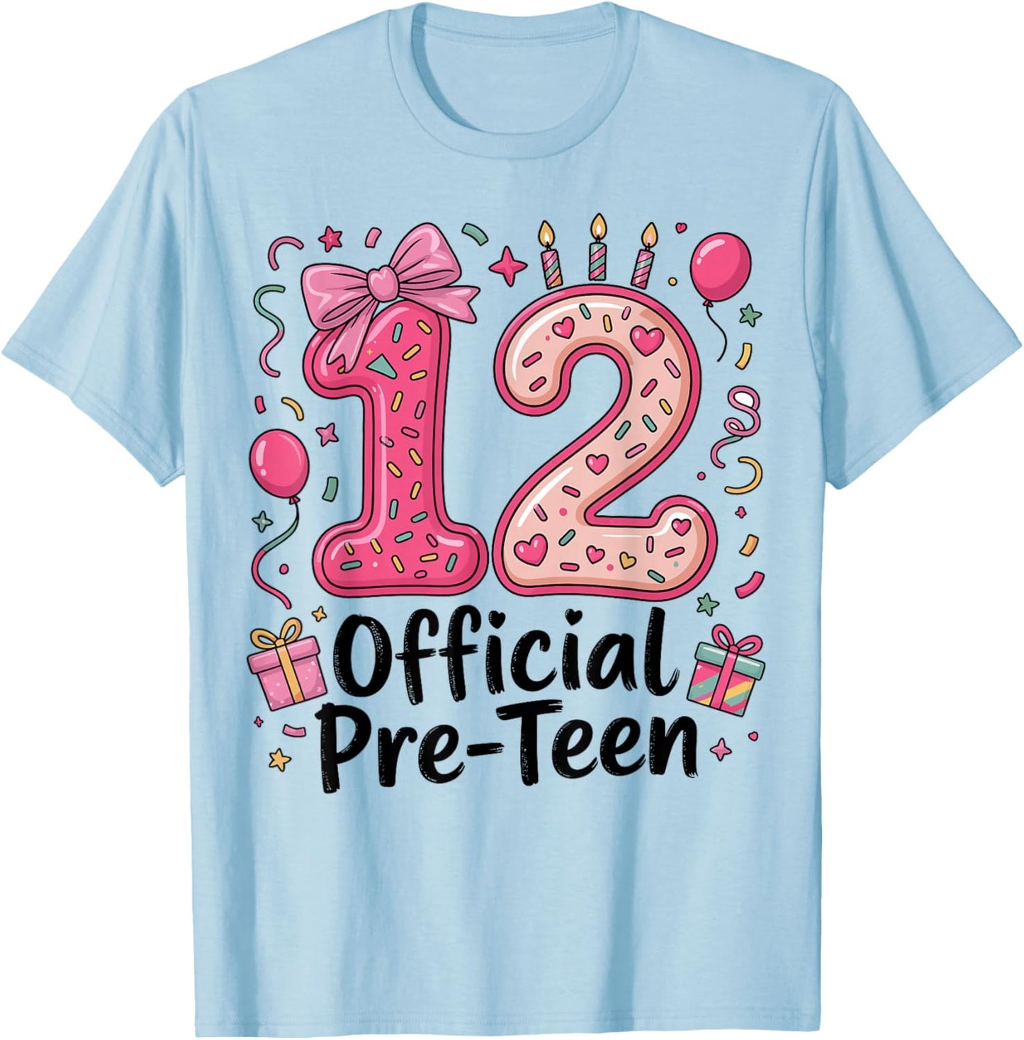 12 Official Pre-Teen Coquette 12 Year Old 12th Birthday Girl T-Shirt - T-Shirt | Light Blue