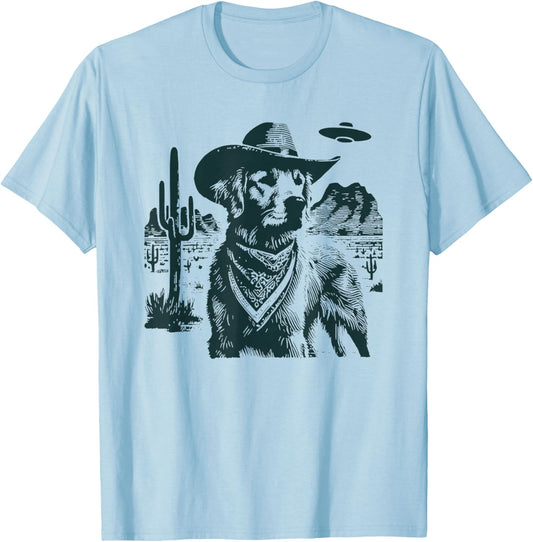 Vintage Golden Retriever UFO T-Shirt - T-Shirt | Light Blue