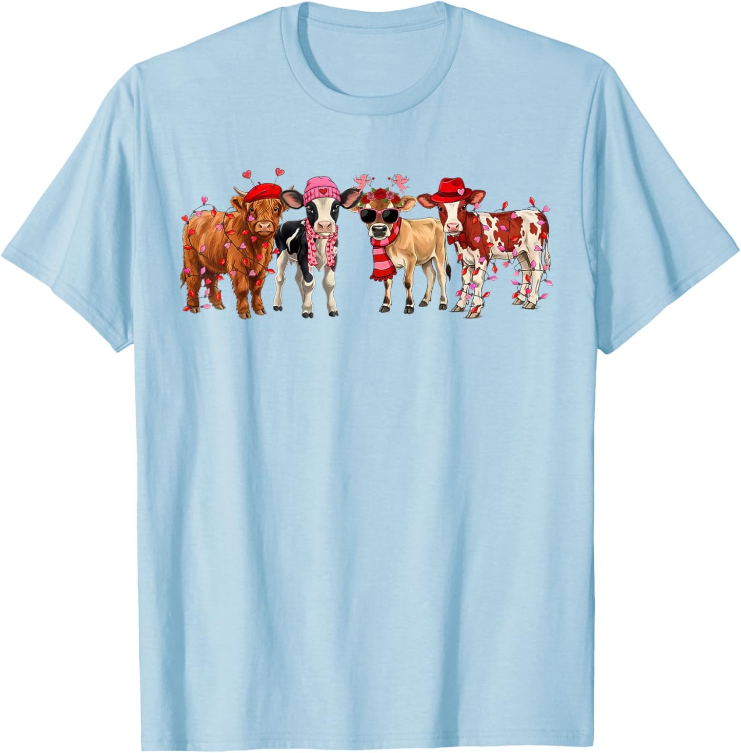 Western Heifer Valentine Cupid Cow with Hearts Women Girls T-Shirt - T-Shirt | Light Blue