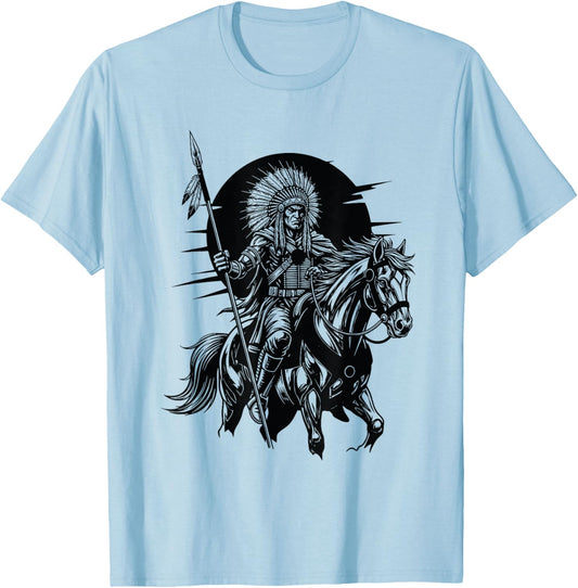 Native American Feather Indian Chief Headdress Pride Artwork T-Shirt - T-Shirt | Light Blue