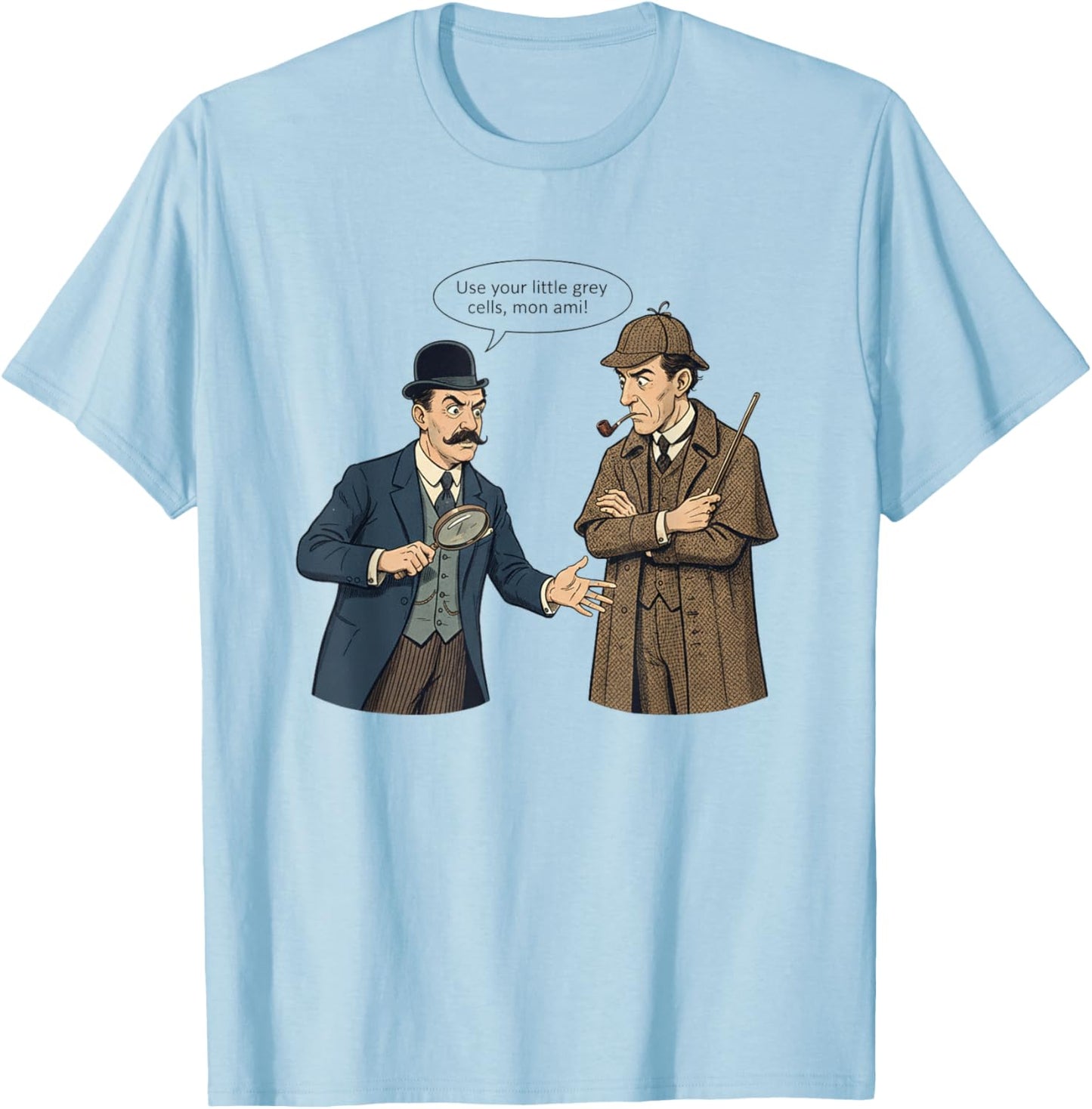 Sherlock vs Poirot Funny Detective Parody T-Shirt - T-Shirt | Light Blue