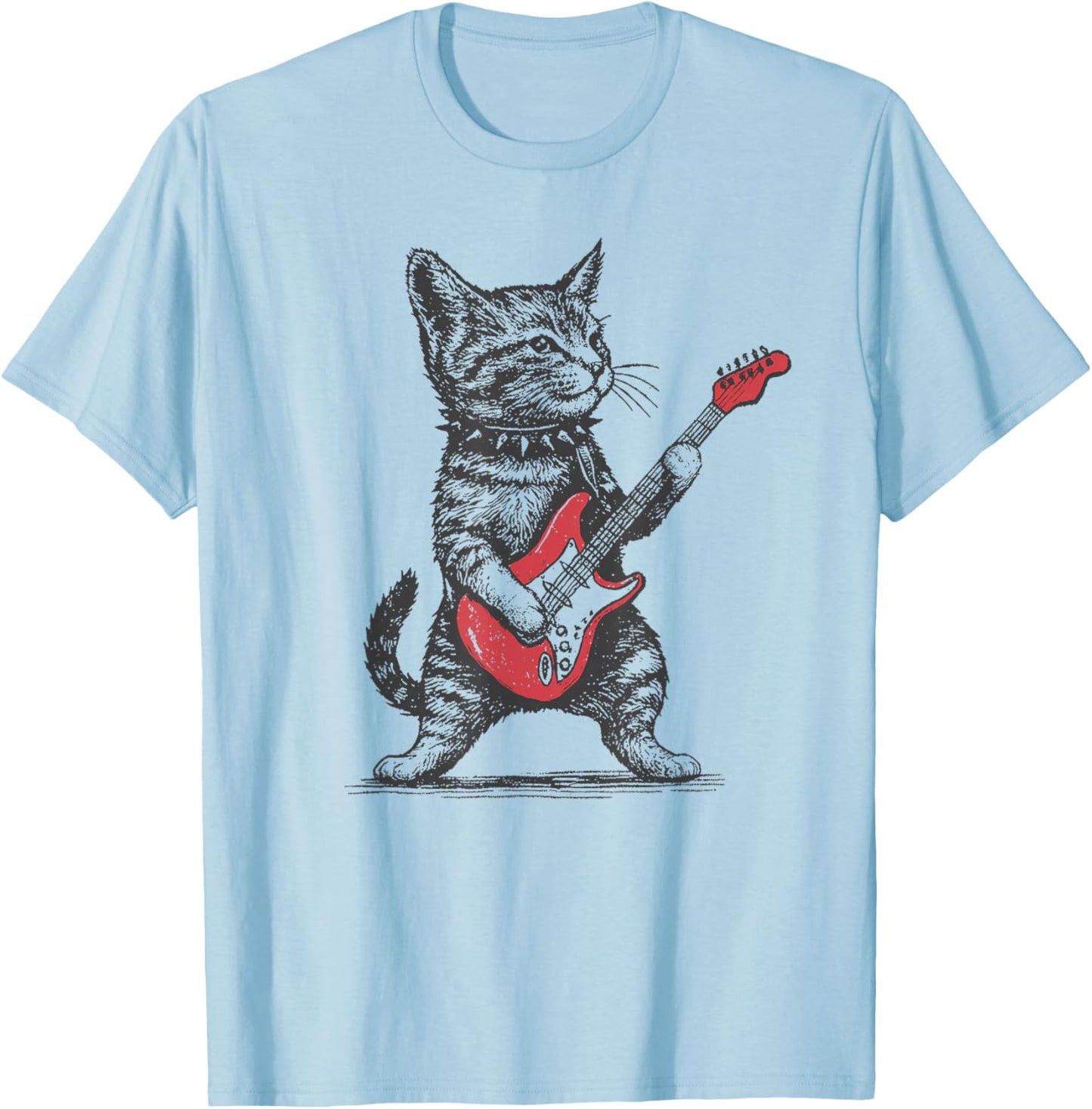 Vintage Cat Playing Guitar T-Shirt - T-Shirt | Light Blue