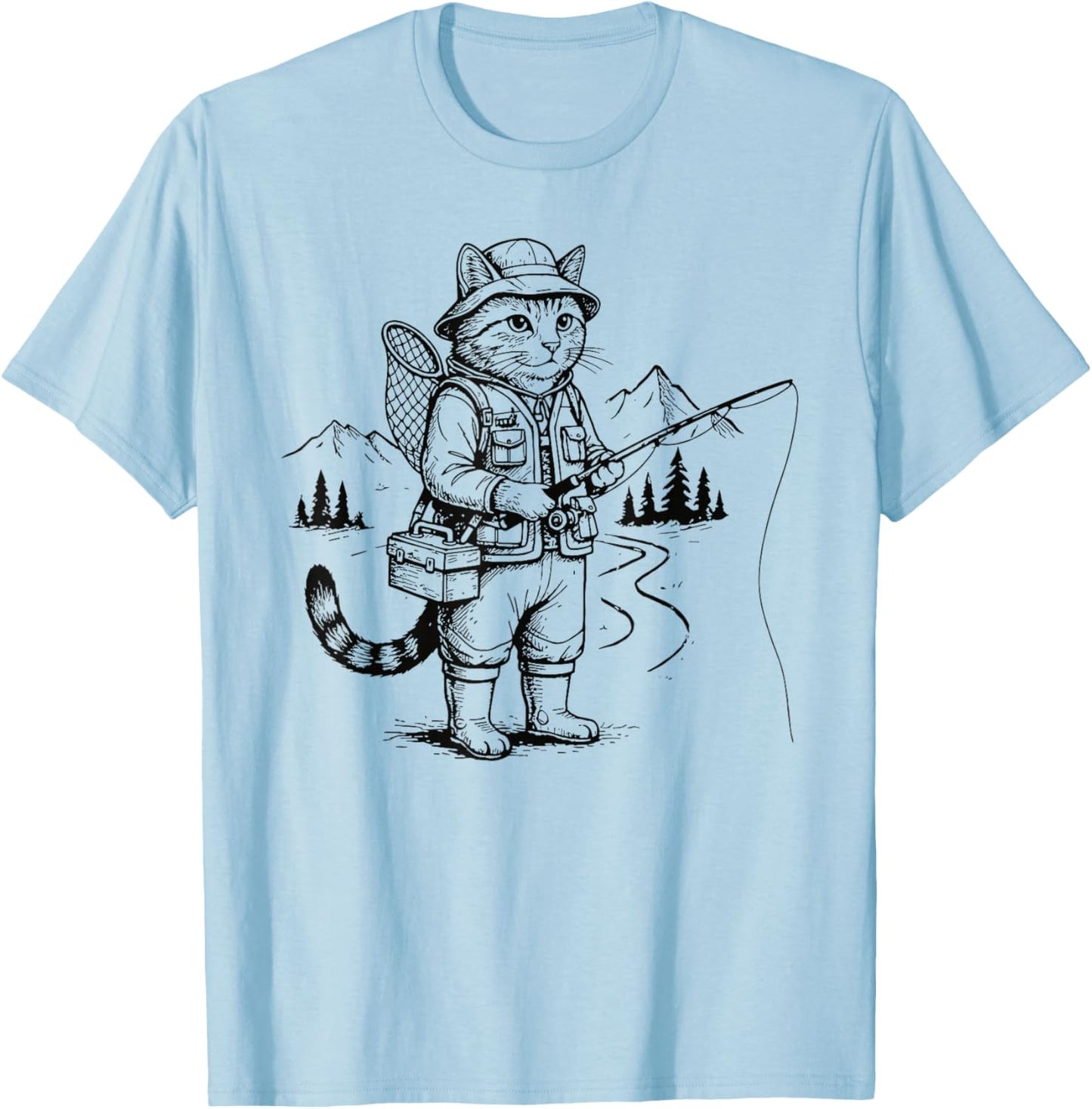 Fish Cat Fisherman T-Shirt - T-Shirt | Light Blue