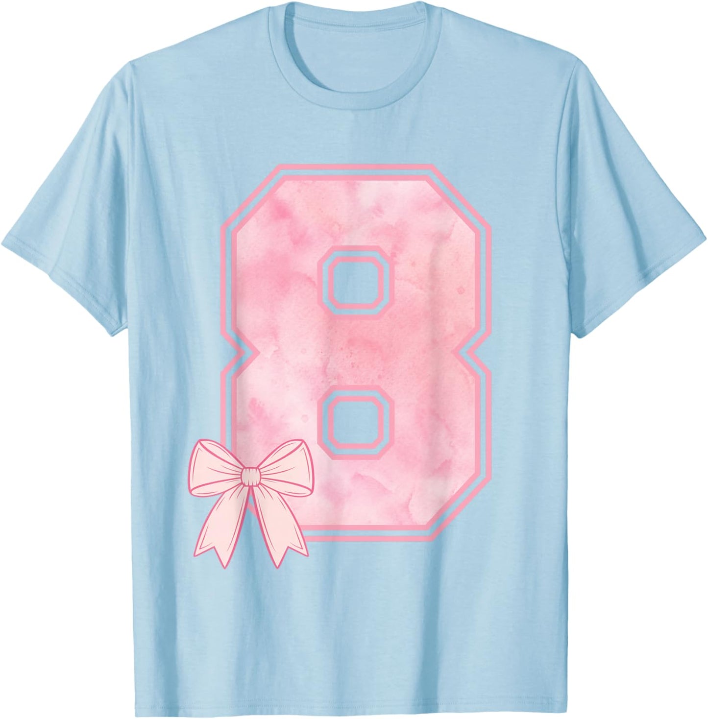 8th Coquette Birthday Party Eight Year Old Girl Coquette Bow T-Shirt - T-Shirt | Light Blue